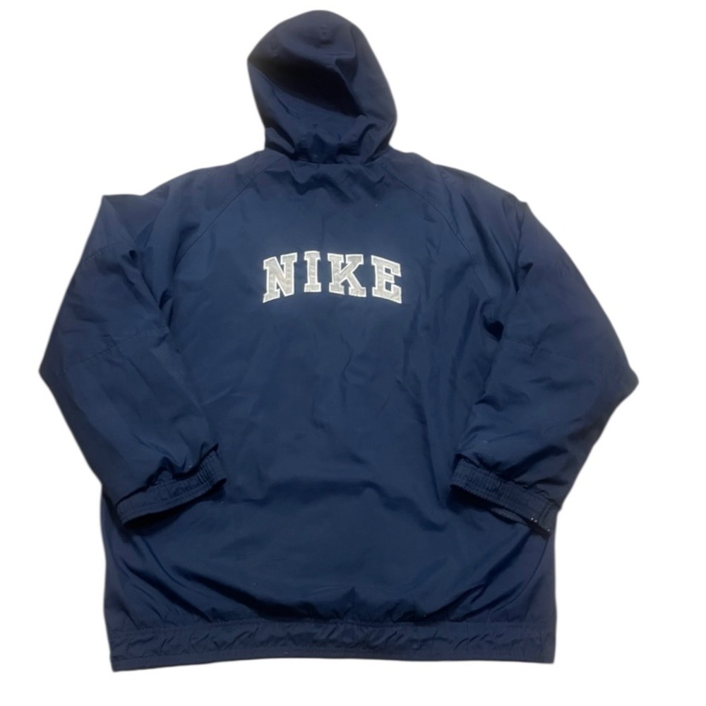 Vintage Nike Navy Blue Hooded Jacket Large Arch Logo Athletic Sportswear Mens XL